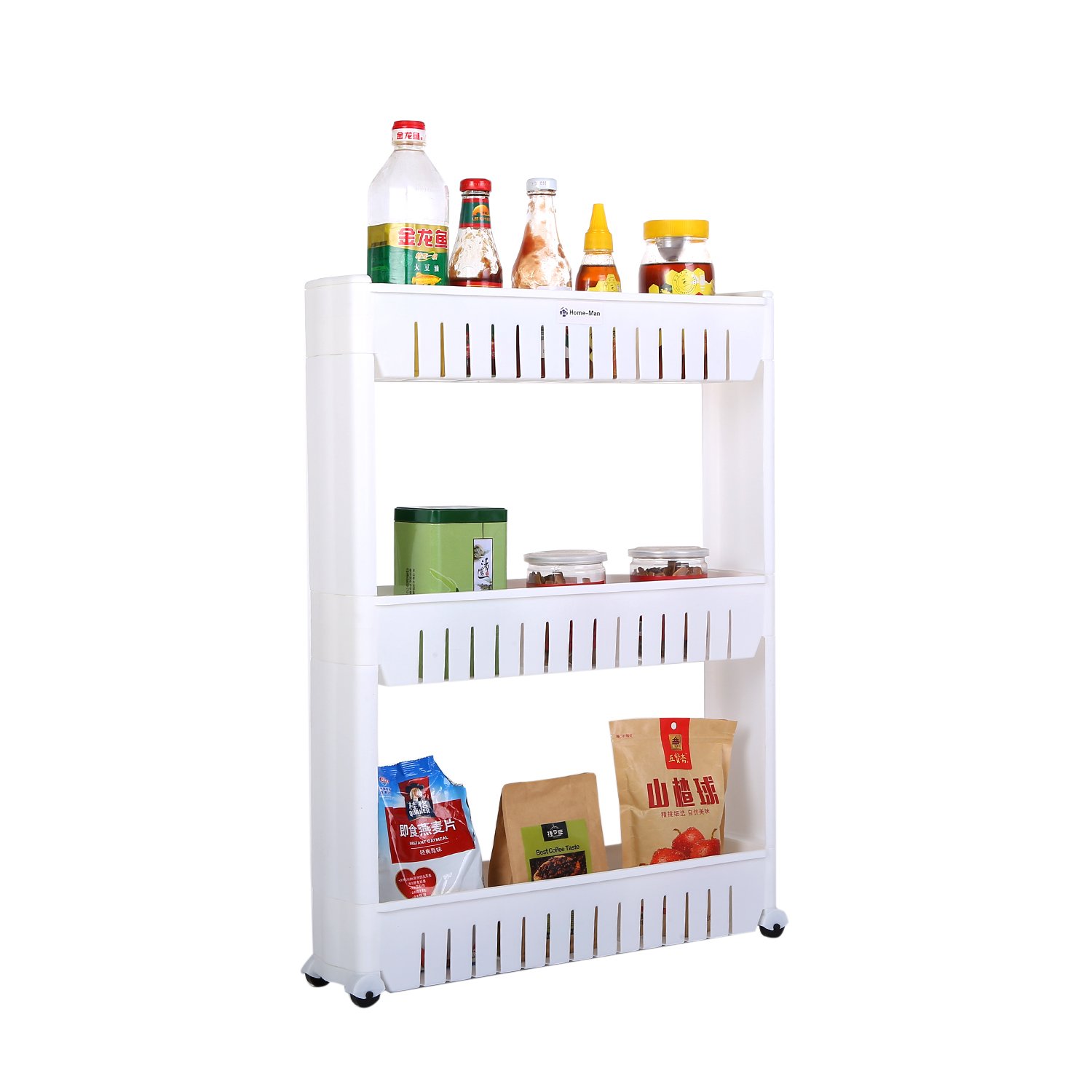 Laundry Room Organizer, Mobile Shelving Unit Organizer with 3 Large Storage Baskets, Gap Storage Slim Slide Out Pantry Storage Rack for Narrow Spaces