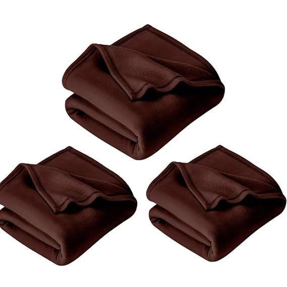 LeeFab India Glacial Microfiber All Season Polar Soft Warm Fleece Blanket for Home (Single Bed 60x90 Inches Set of 3 Brown)