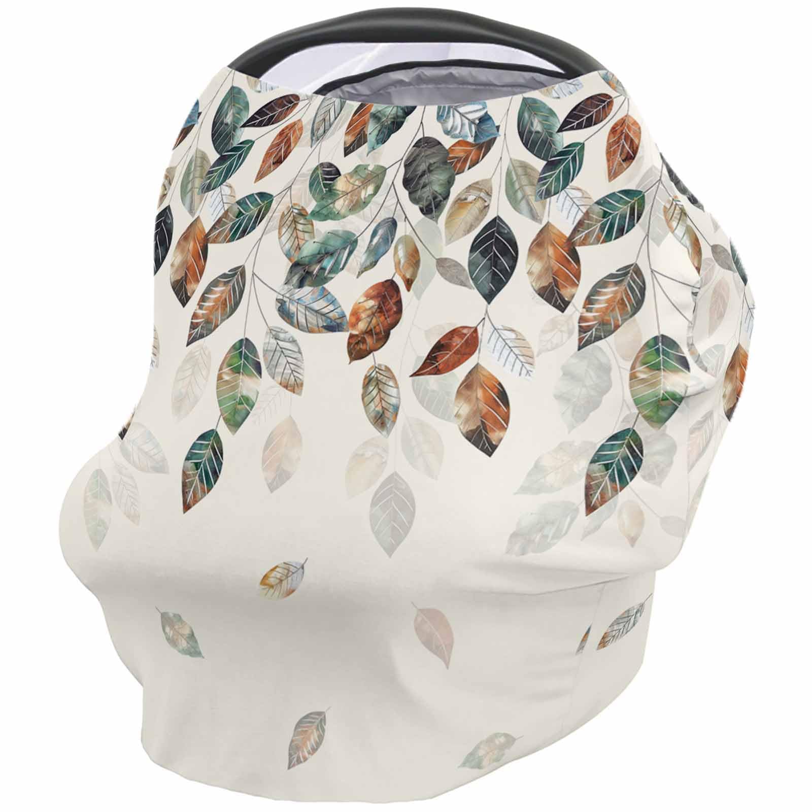 Nursing Cover for Breastfeeding Scarf, Fall Blue Green Yellow Botanical Leaves Plants Baby Car Covers Super Soft Multi Use for Canopy Shopping Cart Cover Blanket Stroller Cover