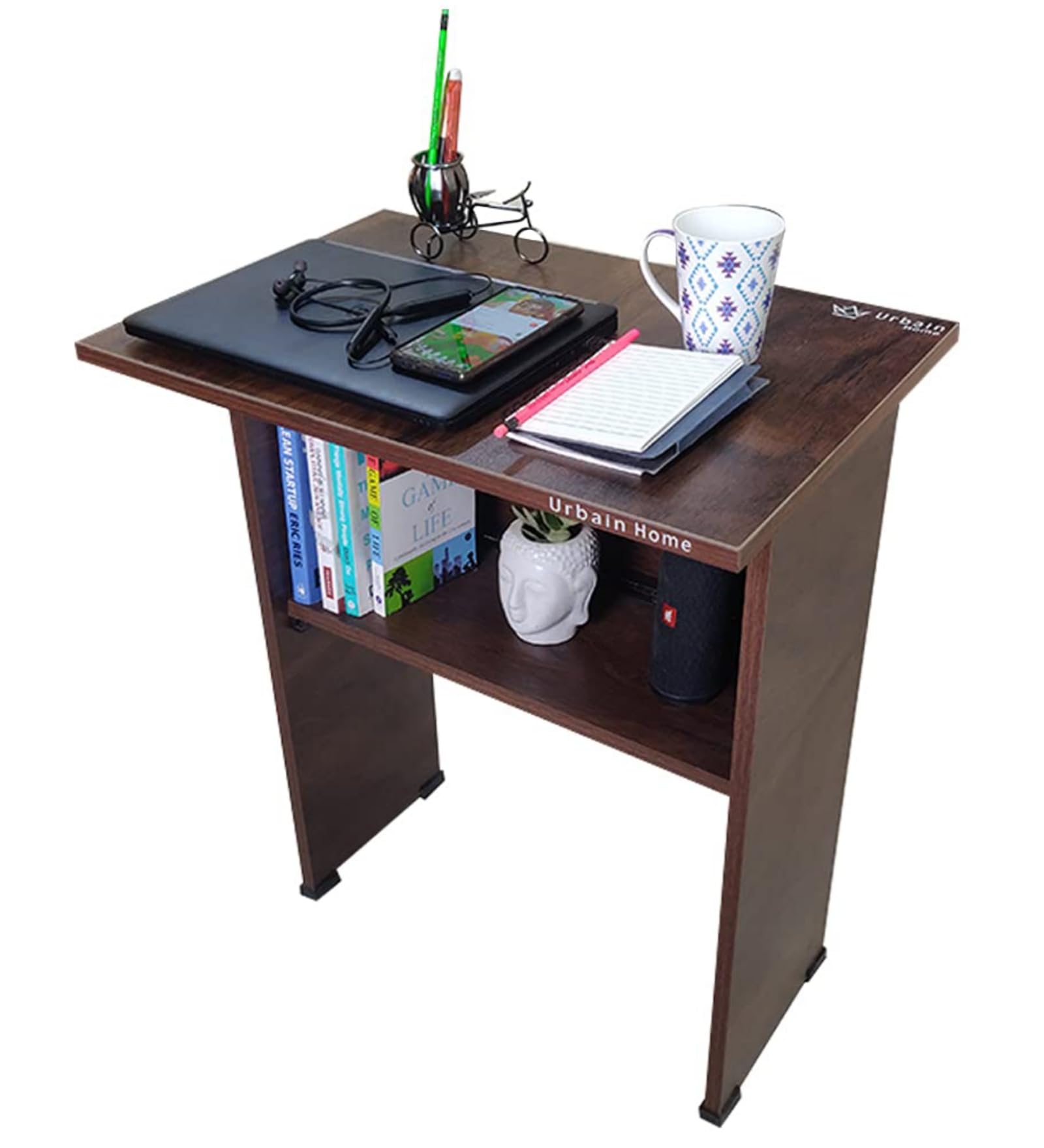 Folding Study Table I Multipurpose Foldable and Portable Laptop Desk I No-Assembly Computer Table for Home Office I Engineered Wood Table with Bookshelf (Matte Finish, Walnut)
