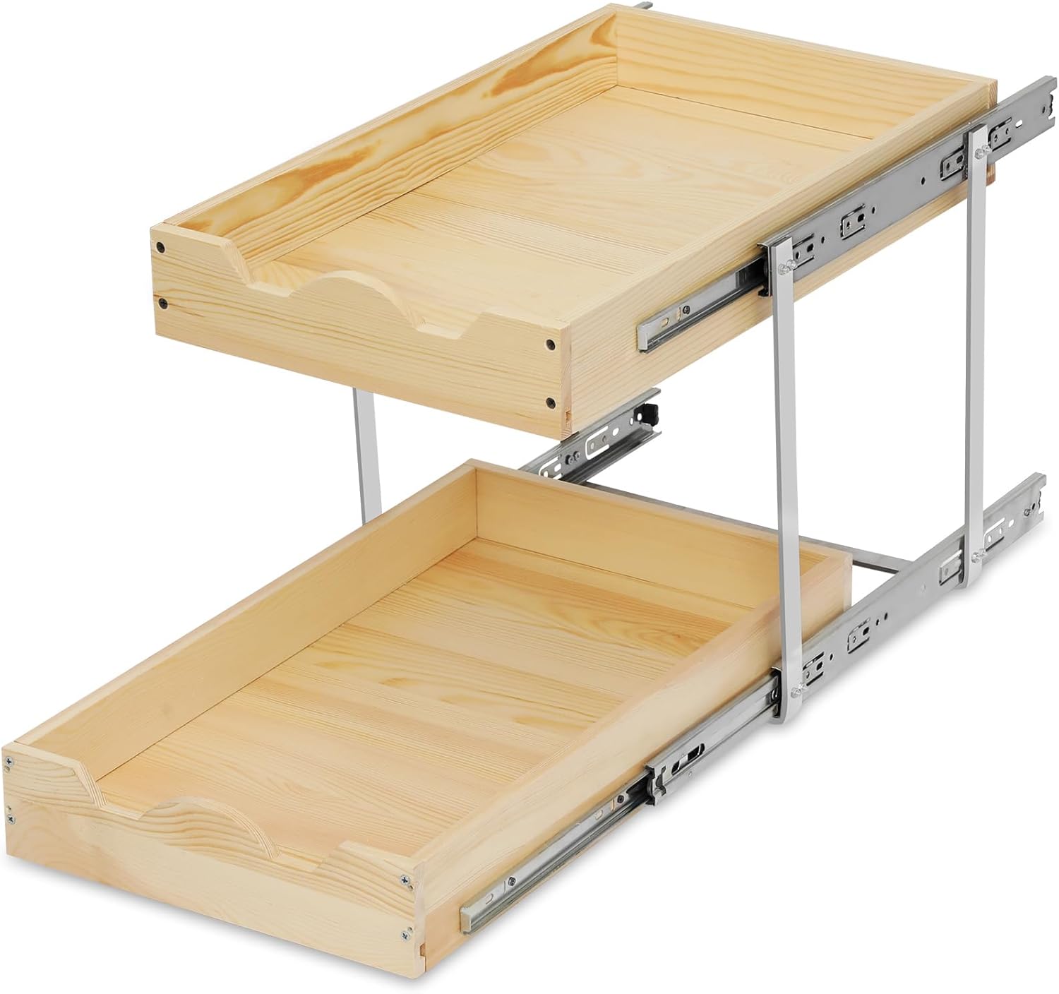 2 Tier Pull Out Drawers For Cabinets 14" W x 21" D, Heavy-Duty Slide out Wood Drawer Shelf