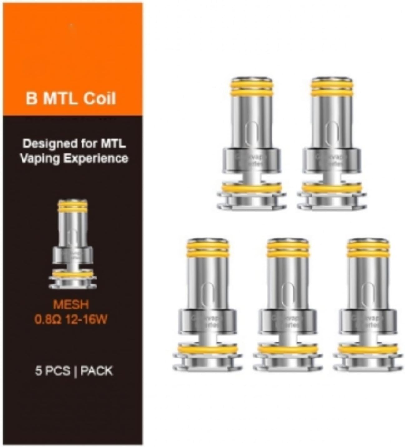 Geekvape B MTL Coils, MTL Vaping Experience, Versatile Compatibility, Vapour Production, Durable Build, Consistent Performance, 2ml Cartridge Capacity, No Nicotine (5 Pack- 0.8ohm)