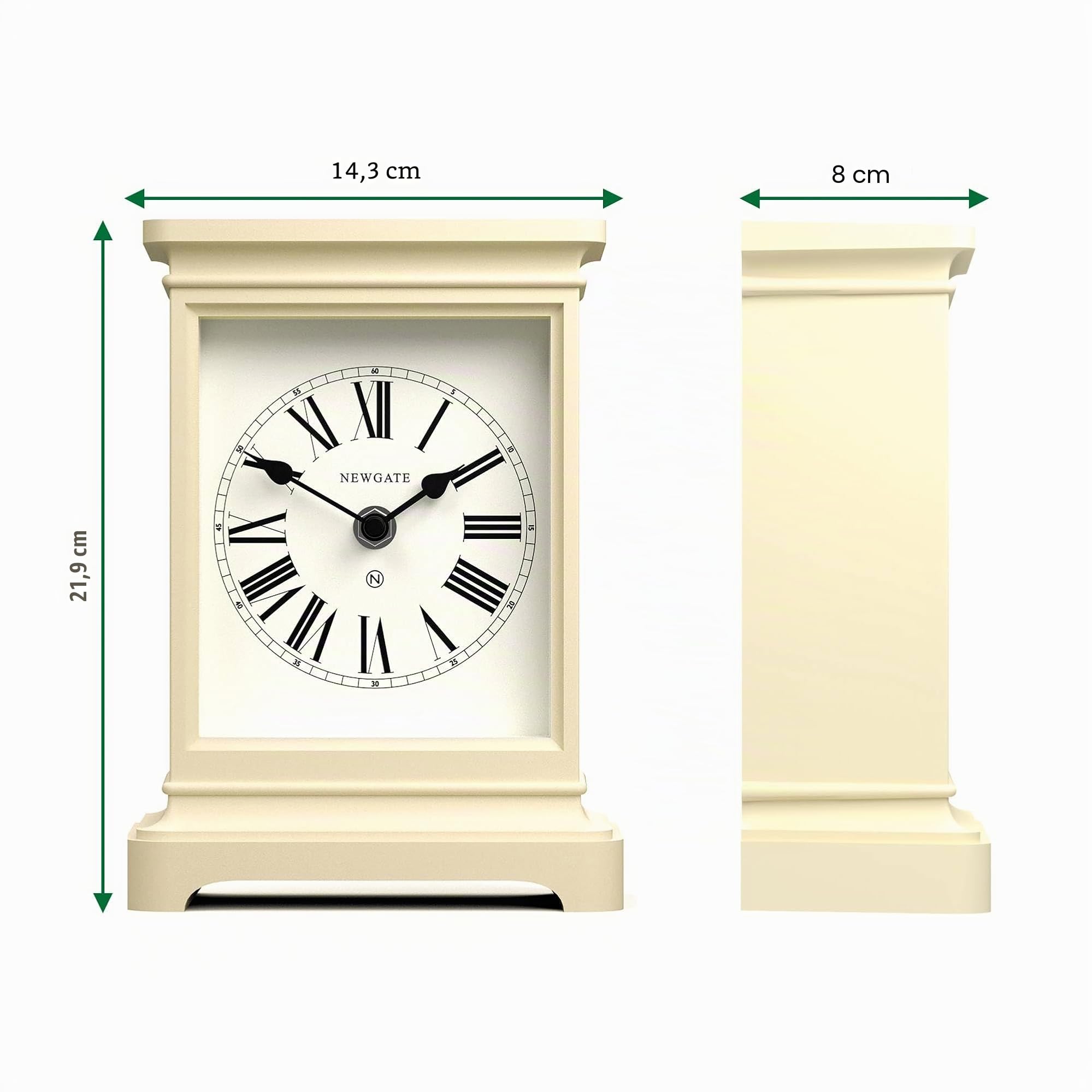 NEWGATE® Time Lord Kaminsimsuhr | Klassisches wagenuhr-Design | Helle Creme | Römische Zahlen | Zeitgenössischer klassischer Stil für Schreibtisch, tischplatte, Regal oder nachttisch