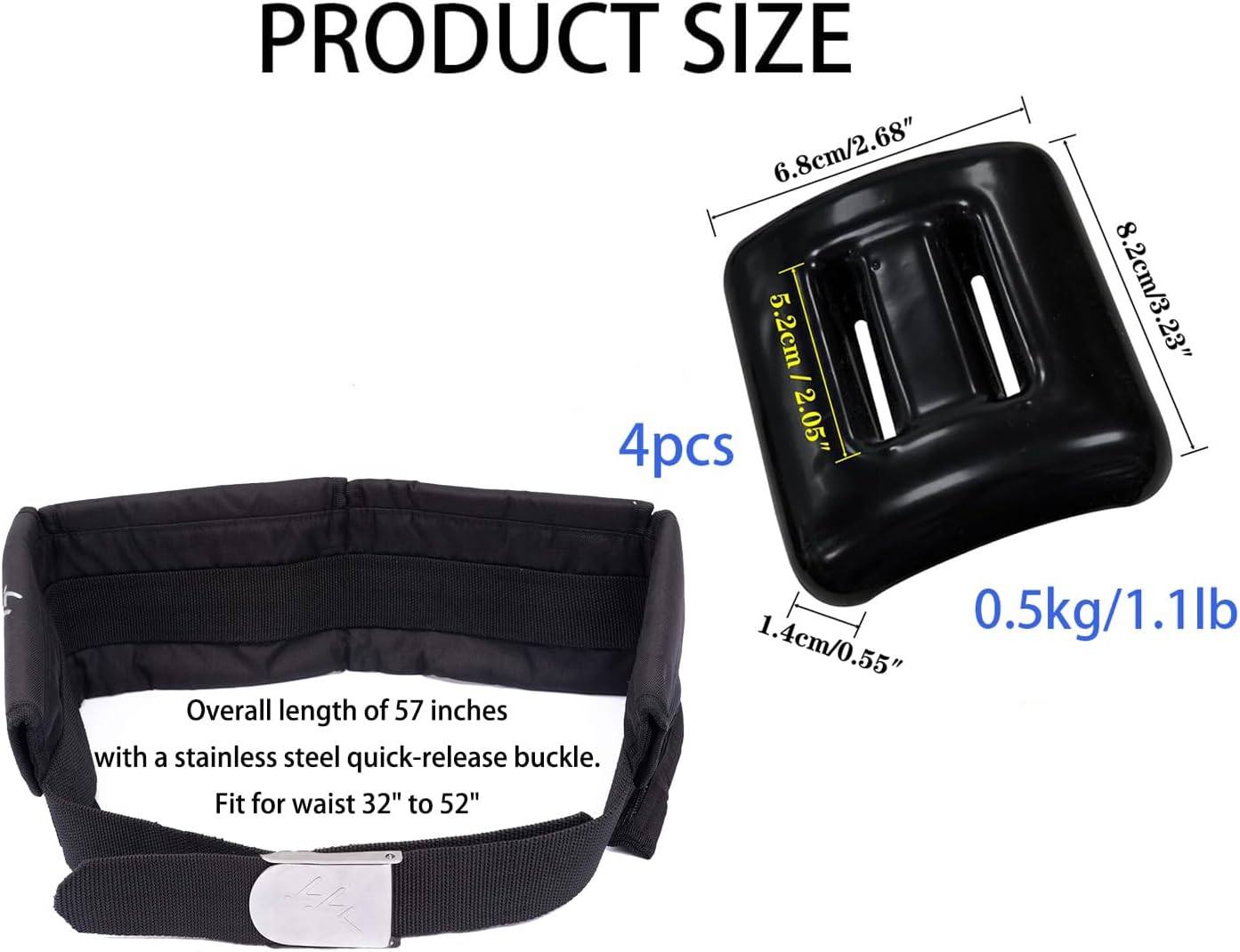 Vinyl Coated Diving Weights-4pcs 1.1-4.4 lbs Dive Weights with 4 Pocket Scuba Weight Belt with Quick Release Buckle,Used for Freediving, Spearfishing & Scuba Diving-Fit for Waist 32" to 52"