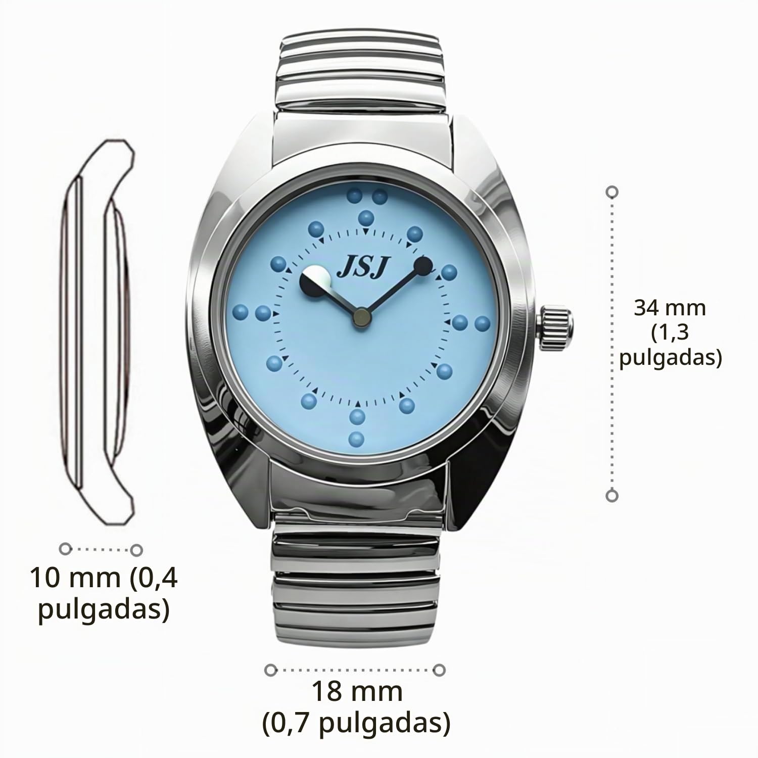 Reloj De Pulsera Braille para Invidentes o Personas Mayores Azul Dial, Banda Expandible Acero