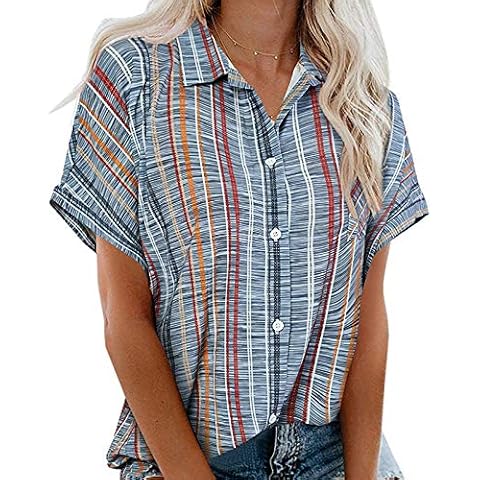 FUNEY Womens Button Down Blouse Shirts Short Sleeve V Neck Casual Loose Collared Tops with Pockets,Summer T Shirts(S-3XL), 01-gray, Large Cover