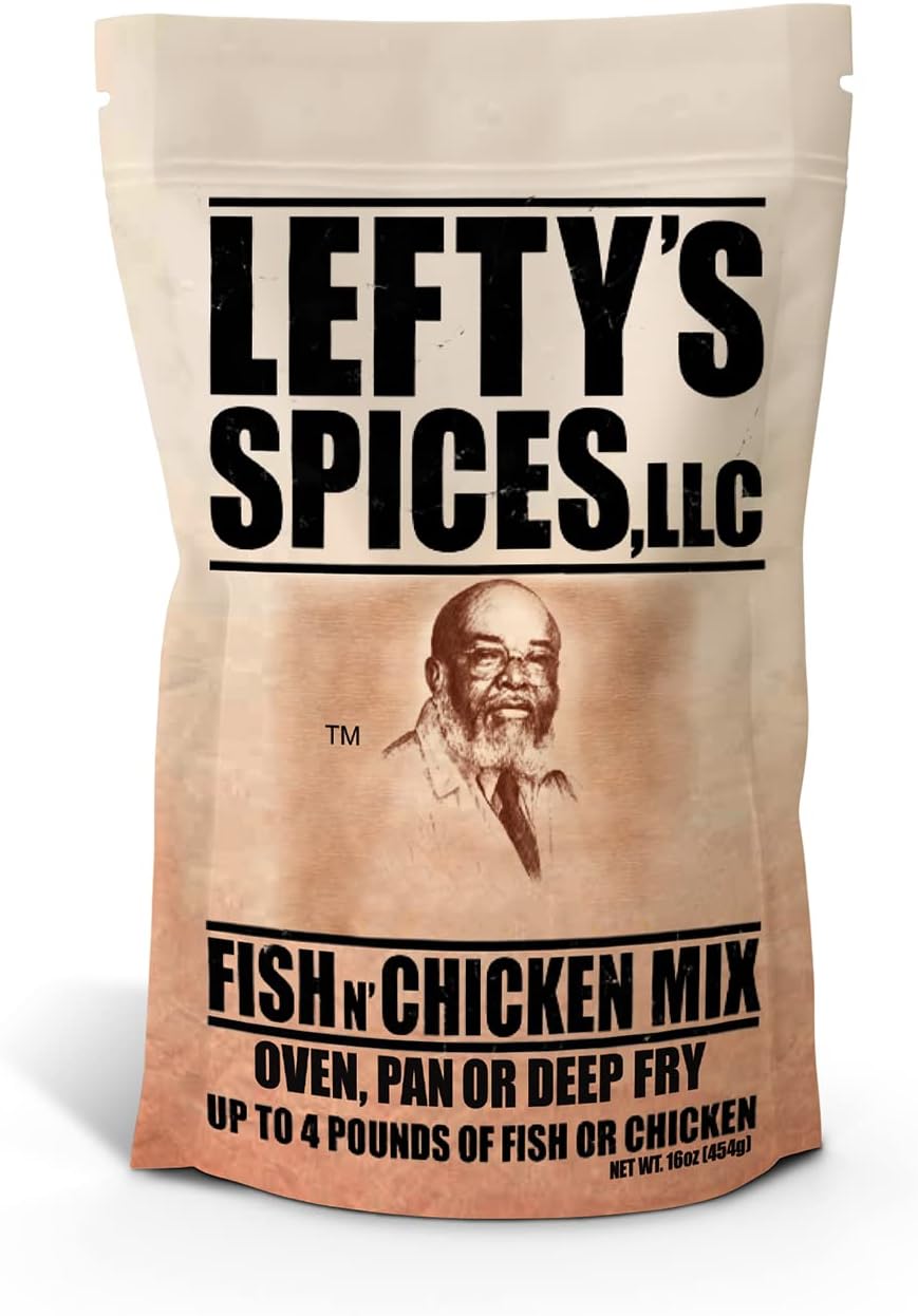 Lefty's Original Fish N' Chicken Mix | Air Fry and Oven Baked Seasoned Coating Mix for Fish, Chicken, Pork Chops, Shrimp and Vegetables | 16 oz.