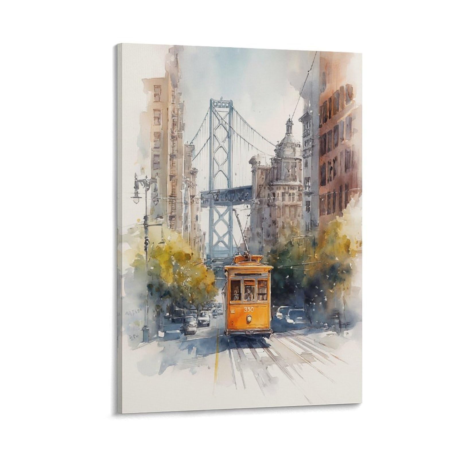 LCYNNH Golden Gate Bridge 20x30inch(50x75cm) Vintage Travel Poster Watercolor Canvas Art
