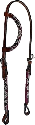 Equitem Leather One Ear Headstall with Eggplant Purple Diamond Beaded Wrap