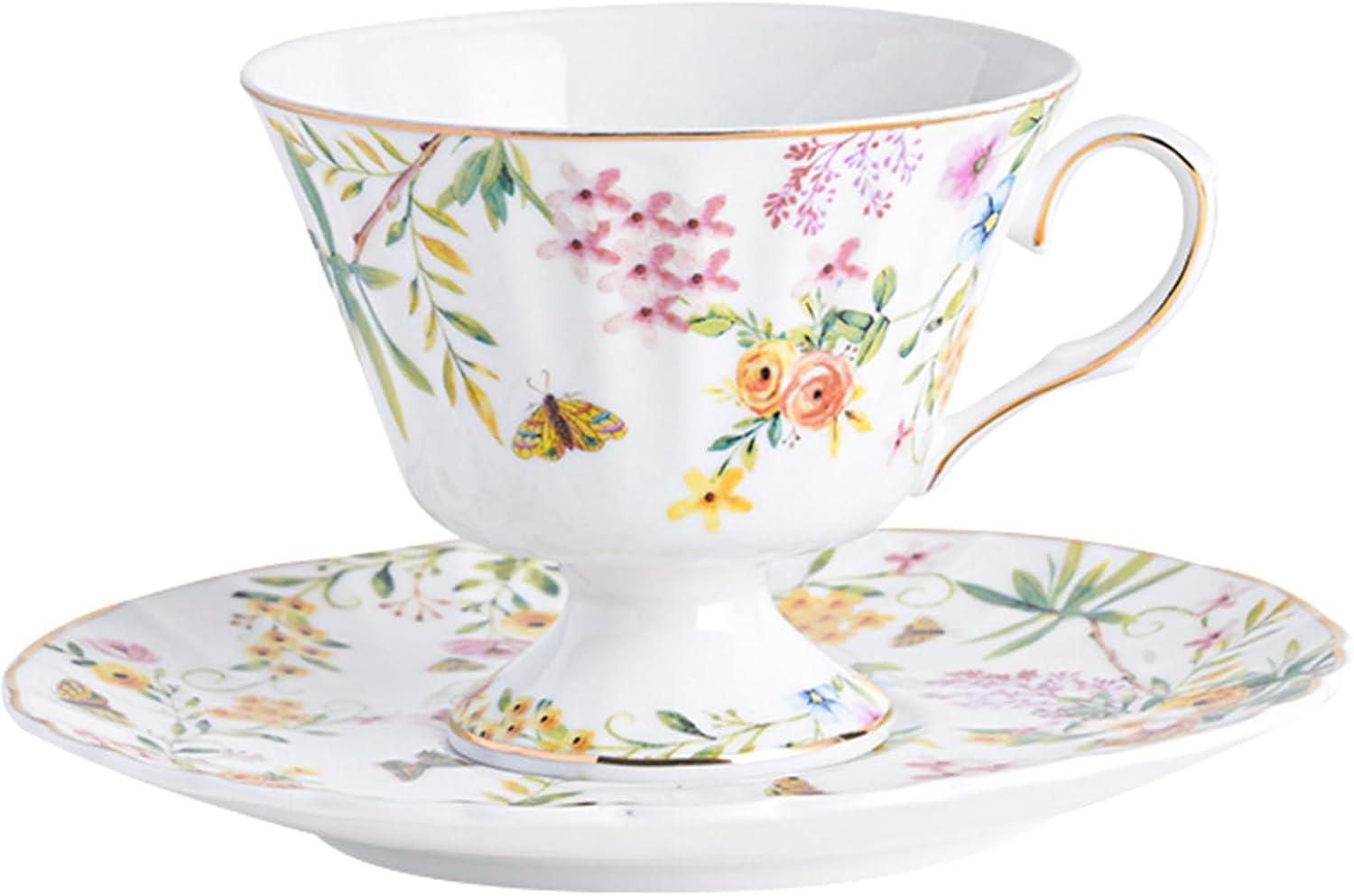 fanquare 5oz Retro Blue and White Roses Tea Cup and Saucer
