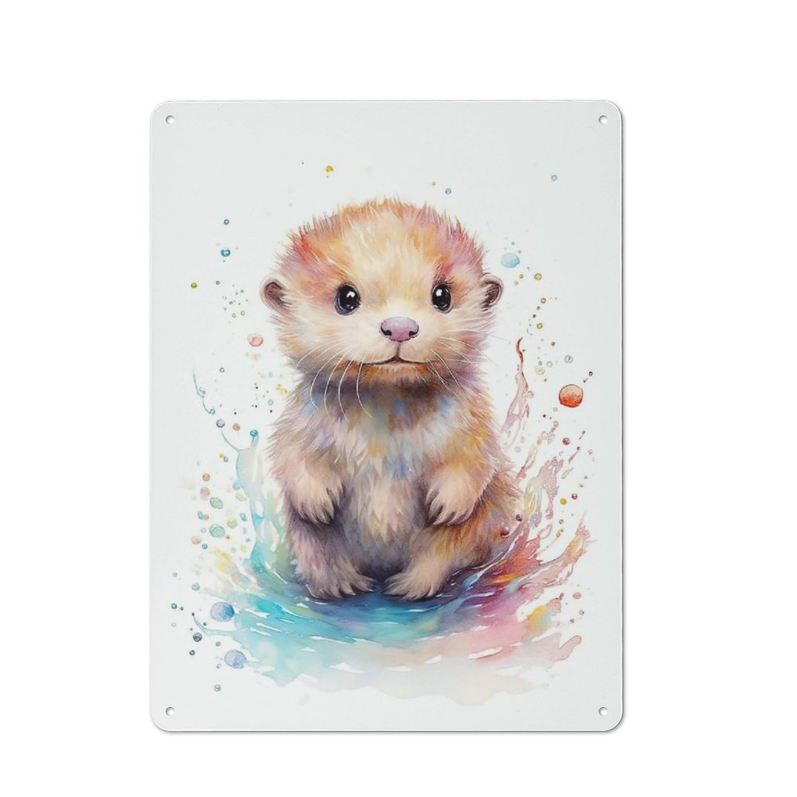 Junmoney Style-5 Cute Watercolor Baby Otter Tin Wall Plaque 40X30cm, Rustic Cottage Wall Art For Dining Room, Cafe, Entryway Or Family Room