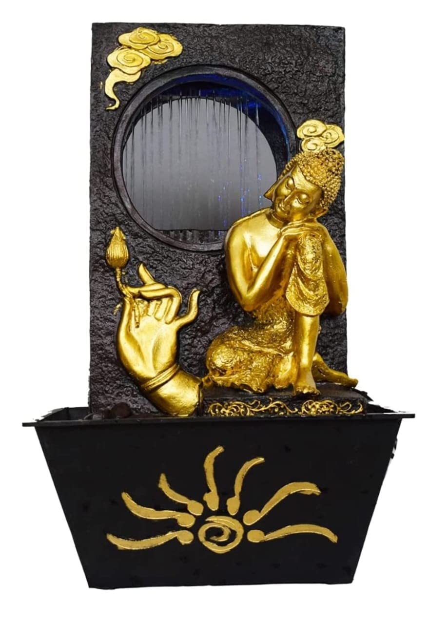 Brown Beautiful 8 Steps Stone Ganesha Indoor Water Fountain with Lightning Effect, Standard-image-42