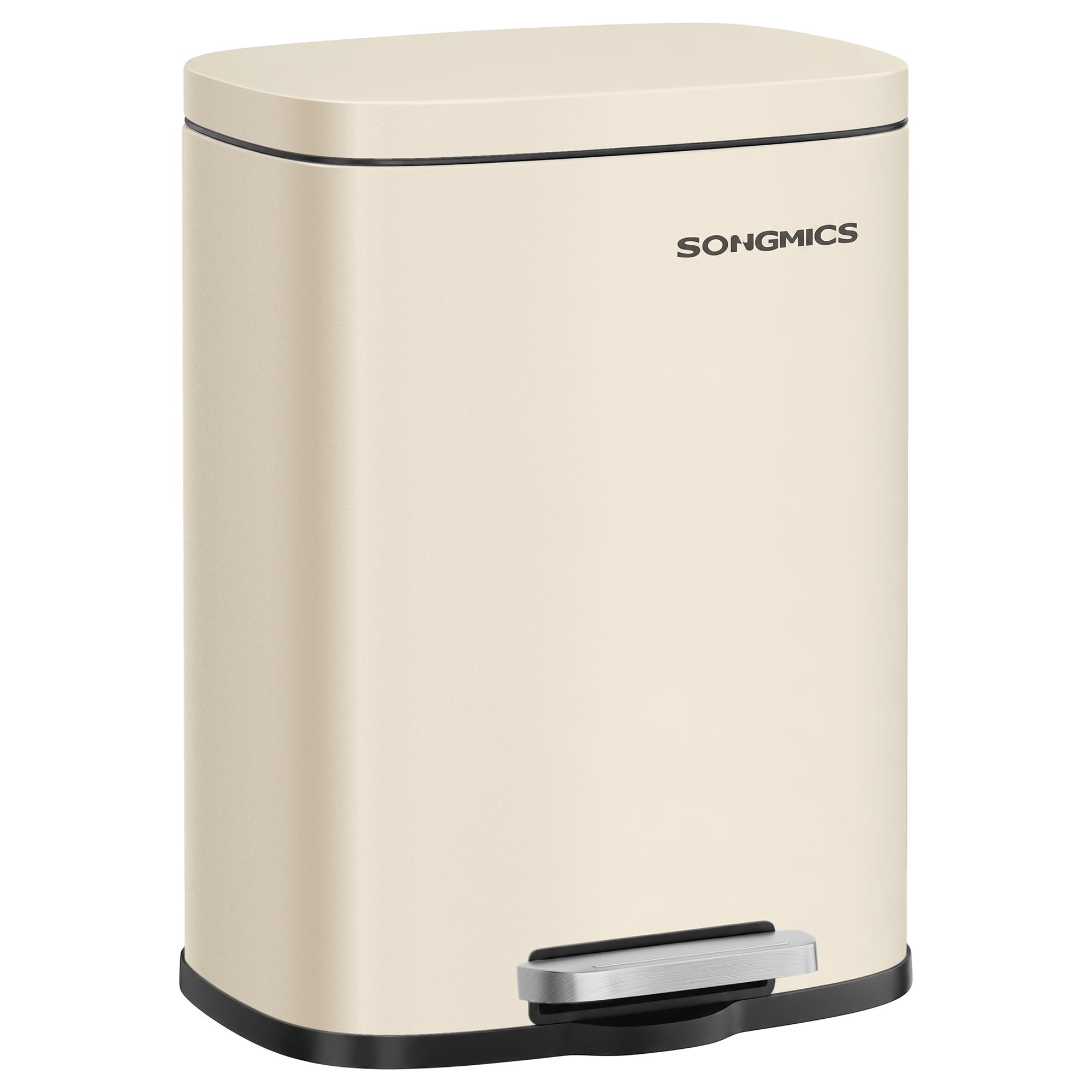 SONGMICS Kitchen Bin 12L, Pedal Bin, Rubbish Bin with Soft-Close Lid and Inner Bucket, Steel, PP Plastic, Beige LTB112LZ02