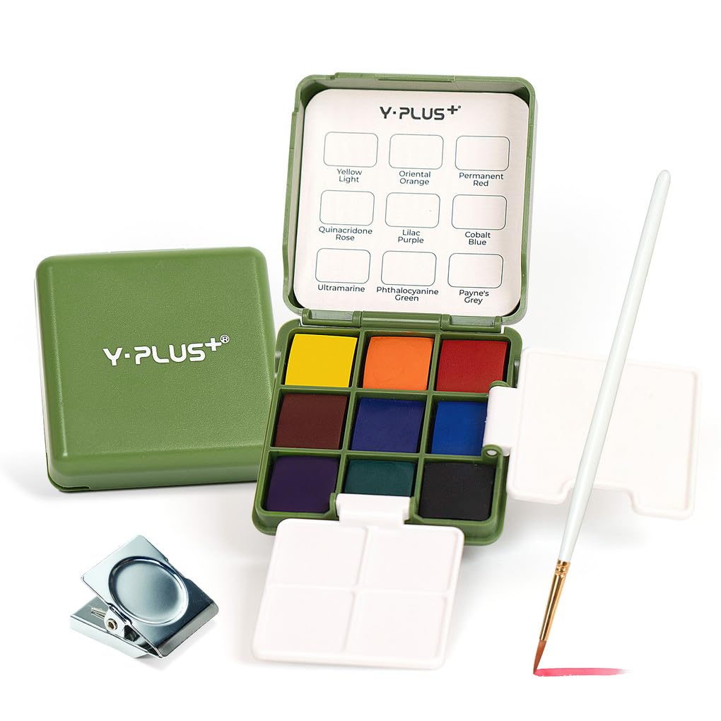 YPLUS Set de Acuarelas Portátil, Juego de Acuarela para Viajar con Pincel, Mini Suministros de Acuarelas Profesionales, Regalo para Niños, Adultos, Artistas y Principiantes