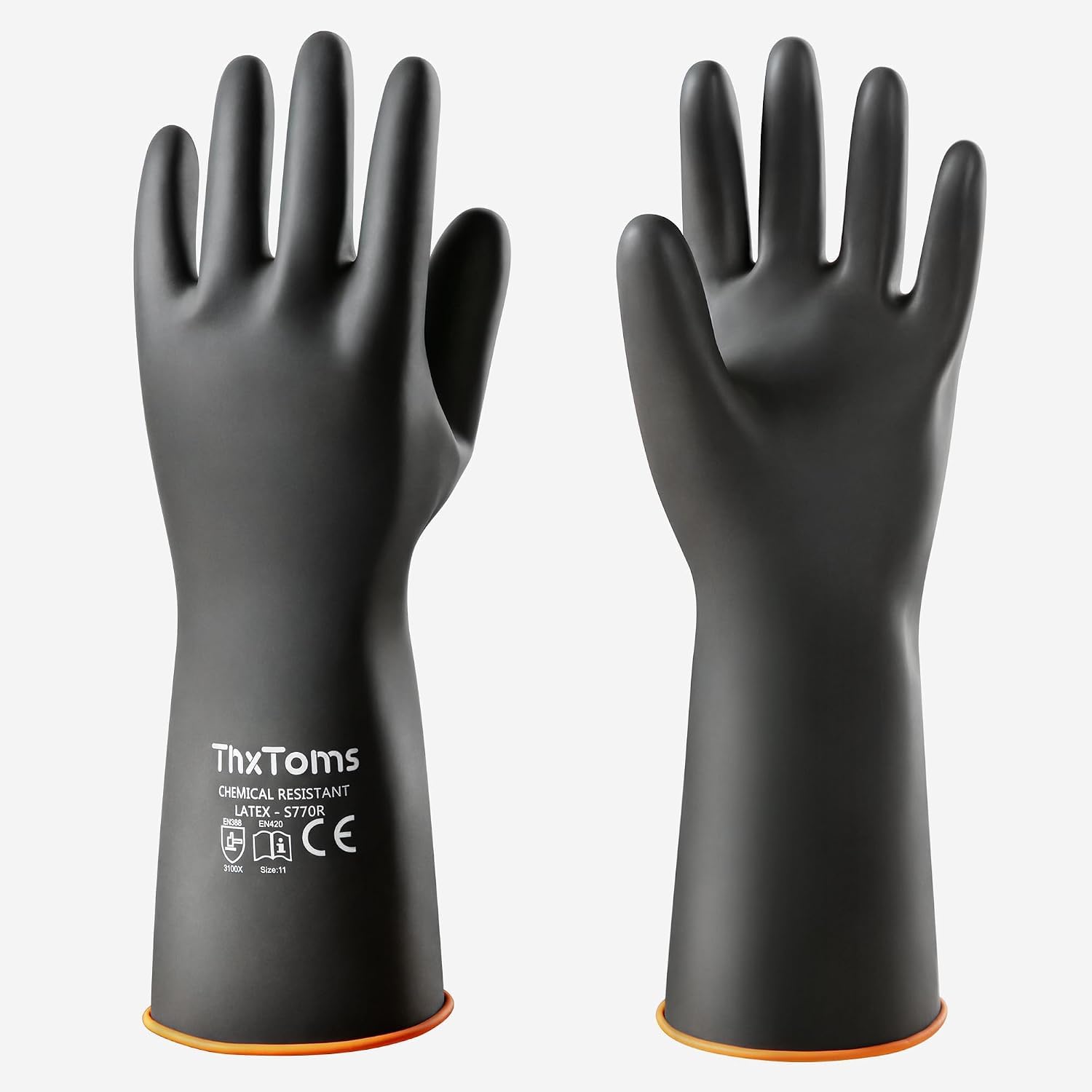 ThxToms Chemical Resistant Gloves, Heavy Duty Rubber Gloves 14", 1 Pair