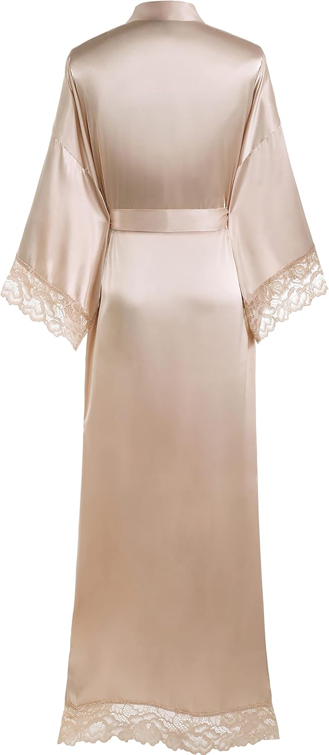 BABEYOND Satin Kimono Robe Silky Long Bridesmaid Wedding Lightweight Bath Robe with Lace Trim - Image 2