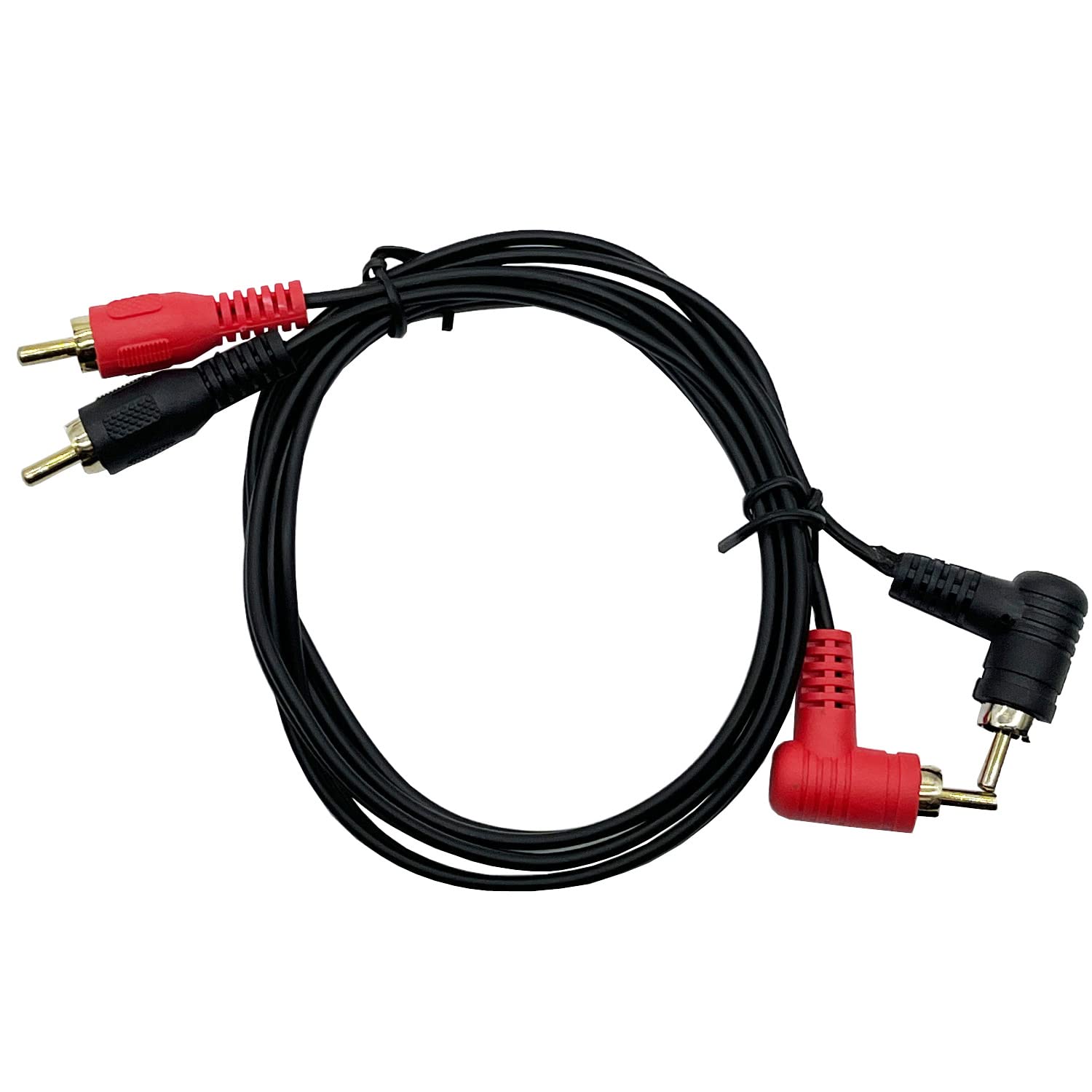 Traovien RCA Audio Cable 2RCA Cable, 90 Degree 2-Male to 2-Male RCA Audio Stereo Audio Cord Cable 1m/3.2ft (RCA Male Straight to Male Bend Red and Black)