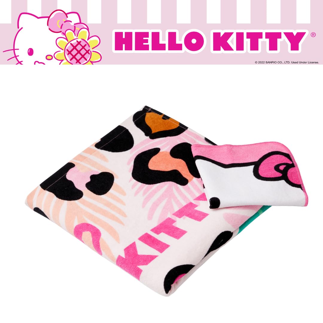 Franco Hello Kitty Kinder-Bad/Pool/Strand, weiche, saugfähige Baumwolle, Frottee-Handtuch mit Waschlappen, 2-teiliges Set, 127 x 63,5 cm, offizielles Lizenzprodukt