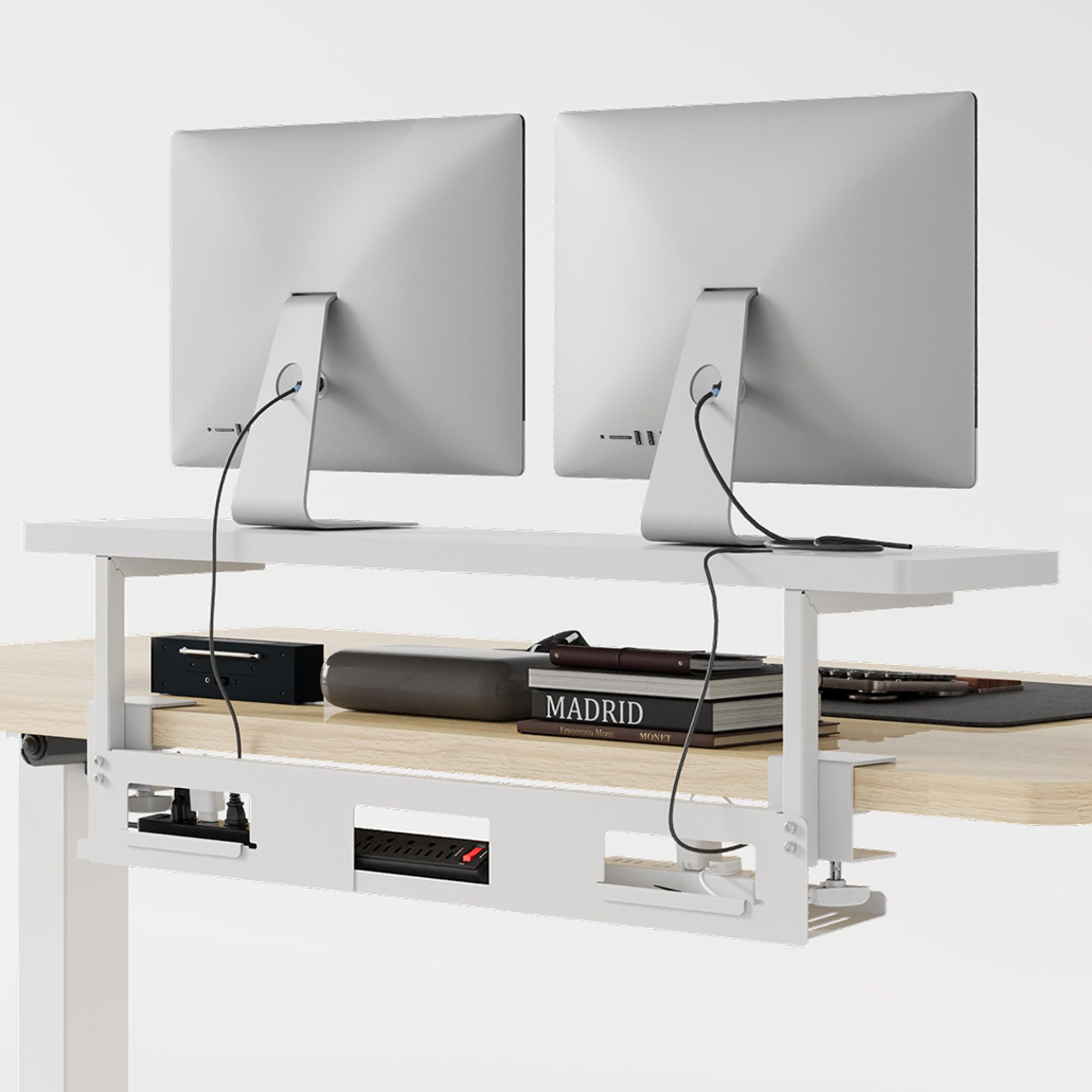 FLEXISPOT Cable Management Under Desk Cable Tray Metal Raceway Wires Cable Tidy Organizer for Home Office Desk (White, 31.5x4.7in)