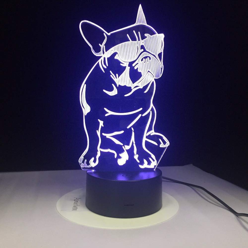French Bulldog with Sunglass 3D Led Night Light Frenchie Dog Decorative Lighting Color Changing Acrylic Lamp for Dog Lovers Unique Gift