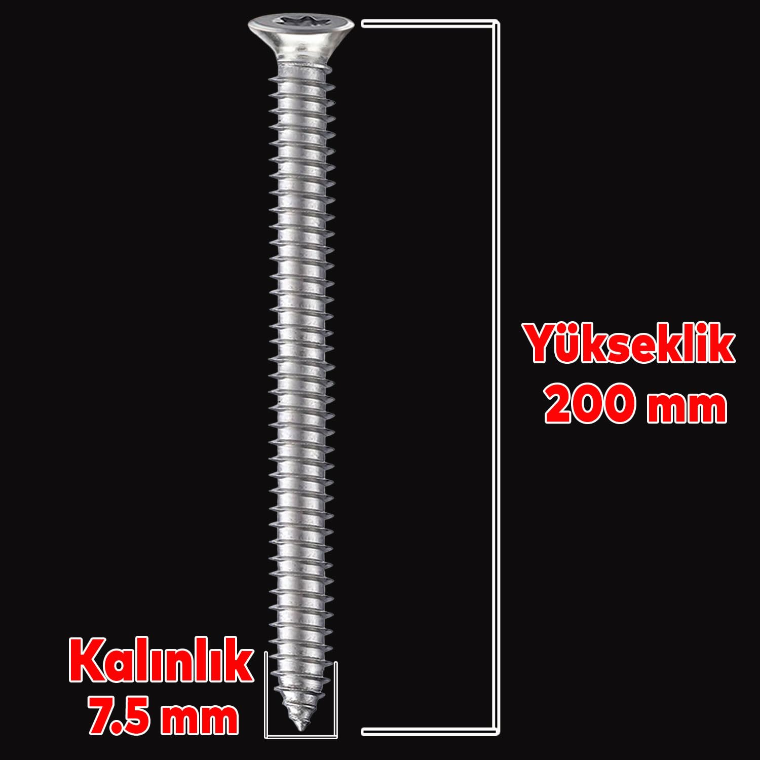 Badem10 Buldex Vida 7.5x200 mm 50 ADET Sivri Uçlu Dübelsiz Beton Vidası Tork Duvar Vidası Buldeks