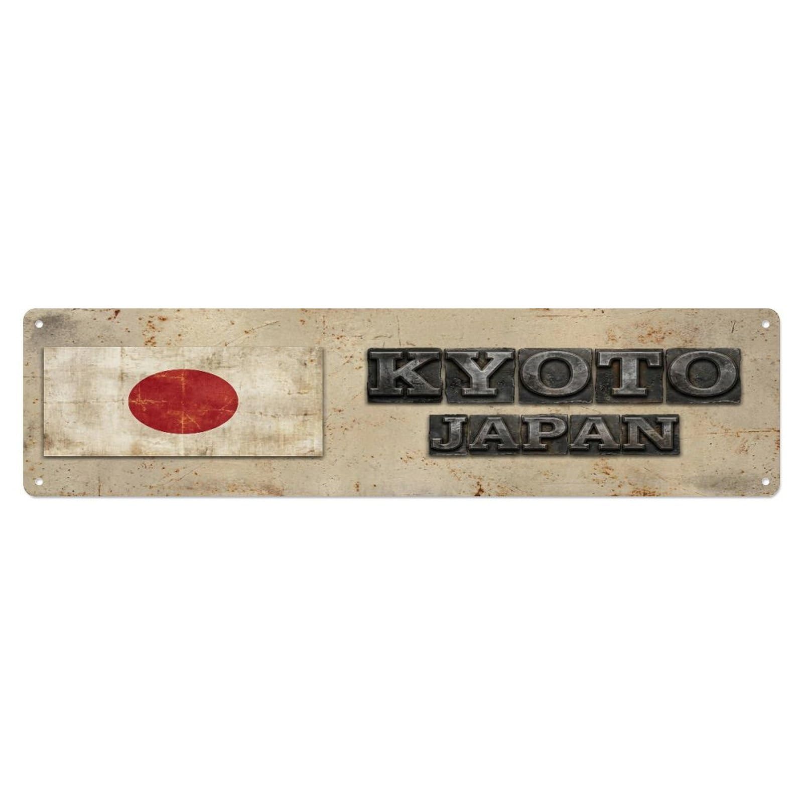 Okahys 4X16inch(10X40cm) Vintage Kyoto Japan Flag Decor Rustic Travel Metal Tin Sign