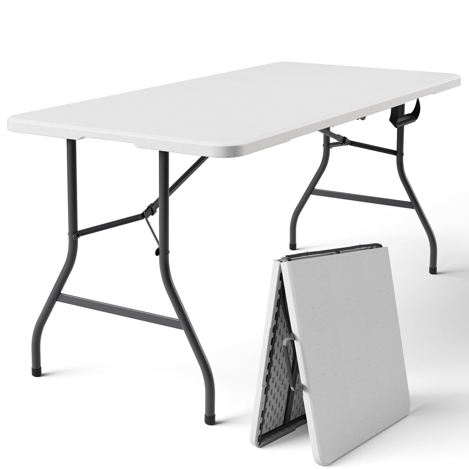 MAKE CHANGES Folding Table 5FT Heavy Duty Plastic Table with Handle, Foldable&Portable, Fold-in-Half Utility Tables for Outdoor, Dining, Wedding,