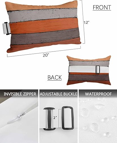 Miniatura 3 de Paquete de 2 fundas de almohada lumbares de madera rústica de granero color naranja degradado, juego de fundas de almohada impermeables para