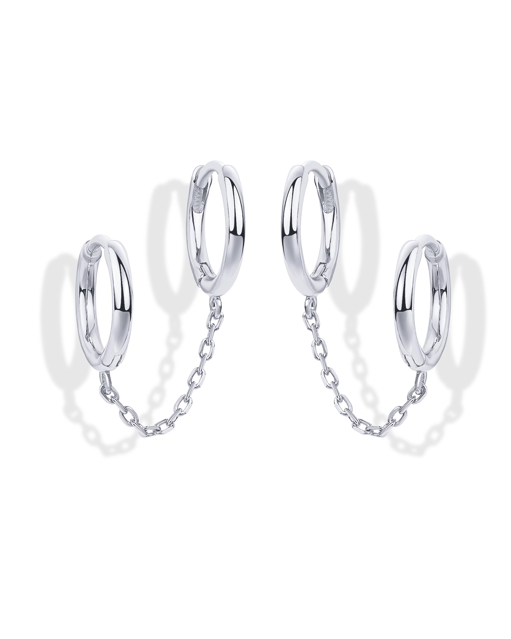 PAVOI 14K Gold Chain Earrings for Women | Double Piercing Dangle Chain Huggie Hoop Earrings | Cubic Zirconia Pearl Stud Earrings for Women