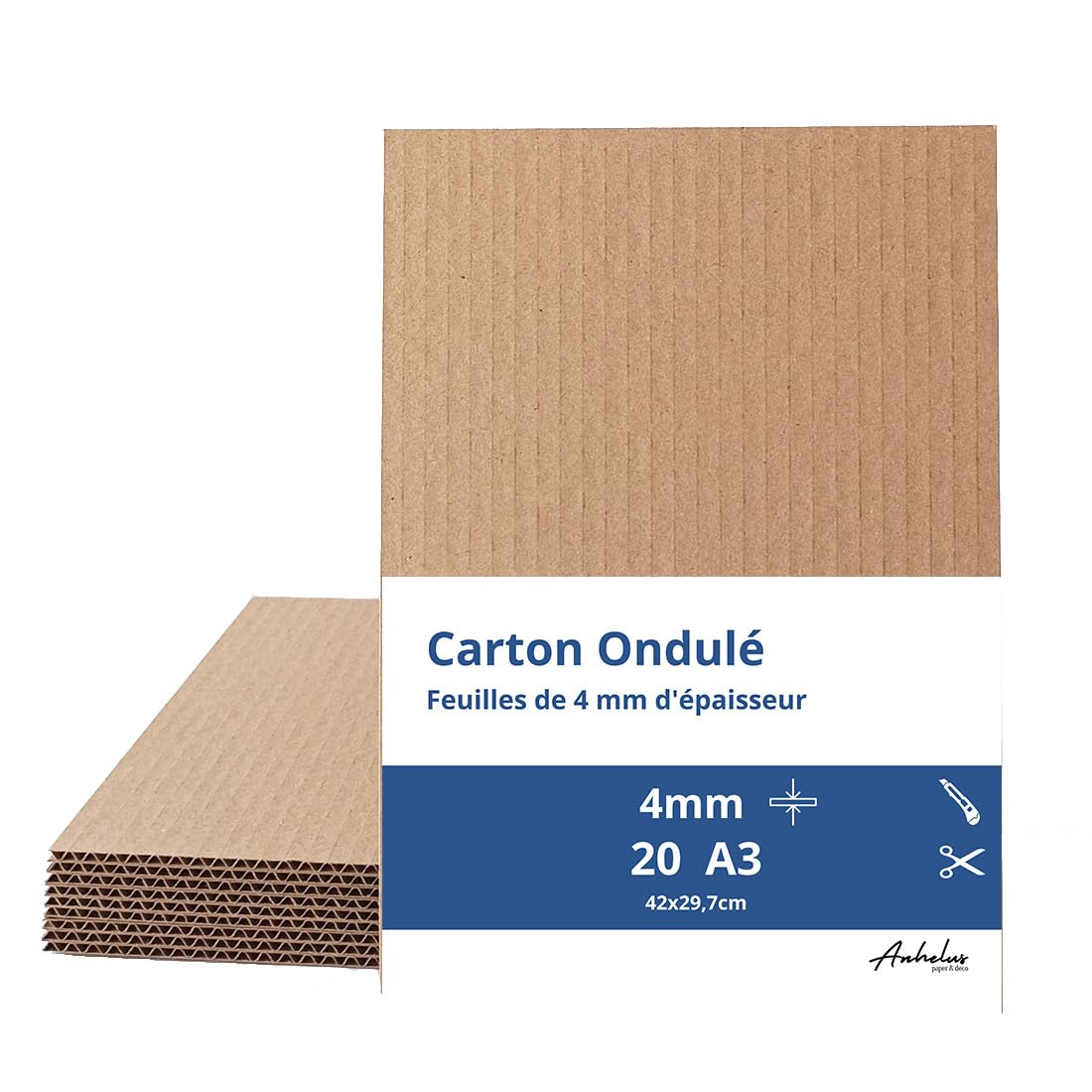 20 Carton a3 | 4mm d'épaisseur | Plaque carton ondulé A3 (format 42x29,7cm) | Feuille pour l'emballage | Feuilles de cartonné pour l'artisanat