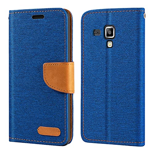 Shantime Funda Tipo Cartera Tela Oxford Compatible con Samsung Galaxy Trend Plus, Cubierta Protectora Magnética con Ranuras y Soporte(Azul)