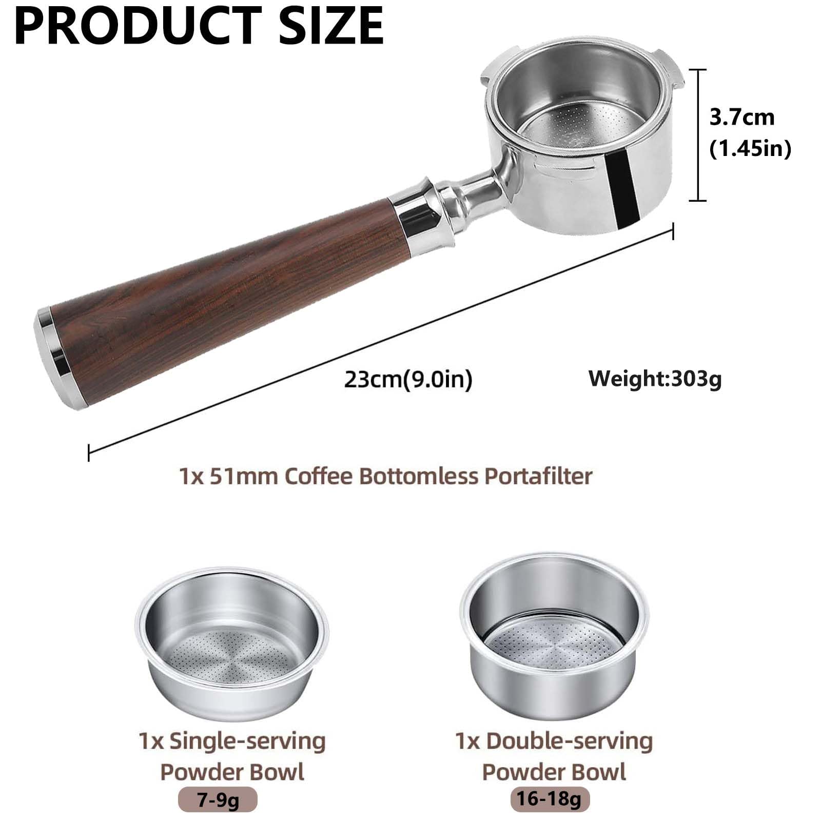 51mm Double Spout Portafilter, Compatible with De'Longhi EC680/EC685/EC785/EC885