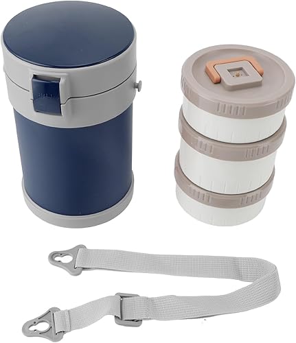 Miniatura 9 de Contenedor de alimentos aislado, 2L 3 niveles de acero inoxidable al vacío, recipiente aislado con tapa, recipientes térmicos para el almuerzo, caja