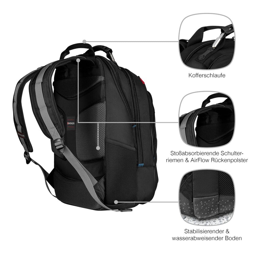 WENGER Carbon Rucksack, Notebook, Organizer, Kofferriemen, Damen Herren, Büro Business Uni, Schwarz