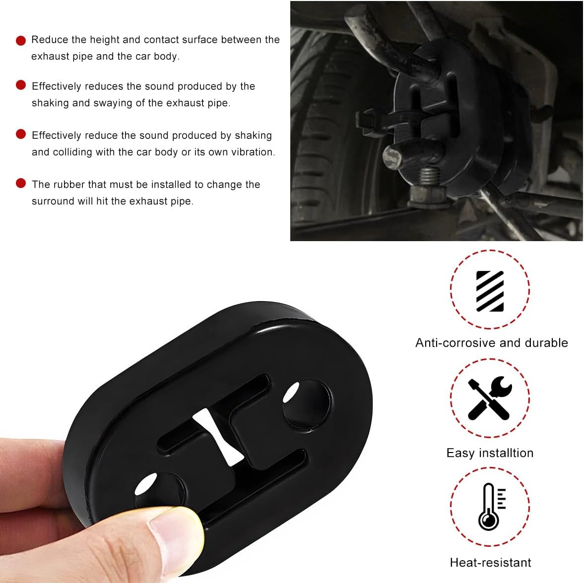 2PCS Car Exhaust Rubber Hanger, 0.47"/12mm 2-Hole Adjustable Muffler Bracket Bushing Mount, Universal Exhaust Insulator High Density Tailpipe Damping Hanger Shock Absorber (2 PCS)