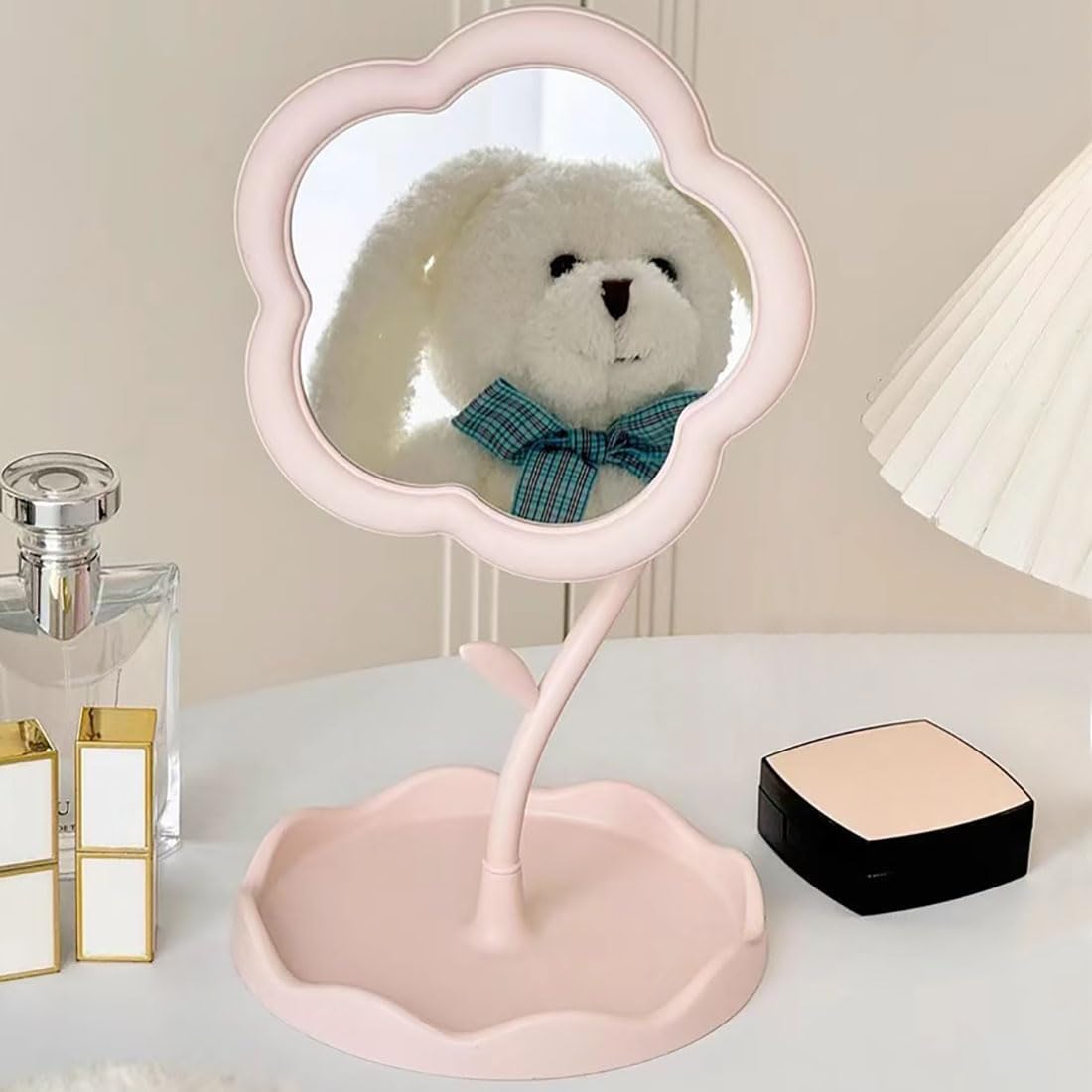 LIOTIZ Rotatable Makeup Mirror with Tray, Detachable Compact Travel Mirror for Makeup, Bedroom, Bathroom, Living Room, Flower Shape Makeup Mirror with Tray, (Pink) (Pack of 1)-image-15