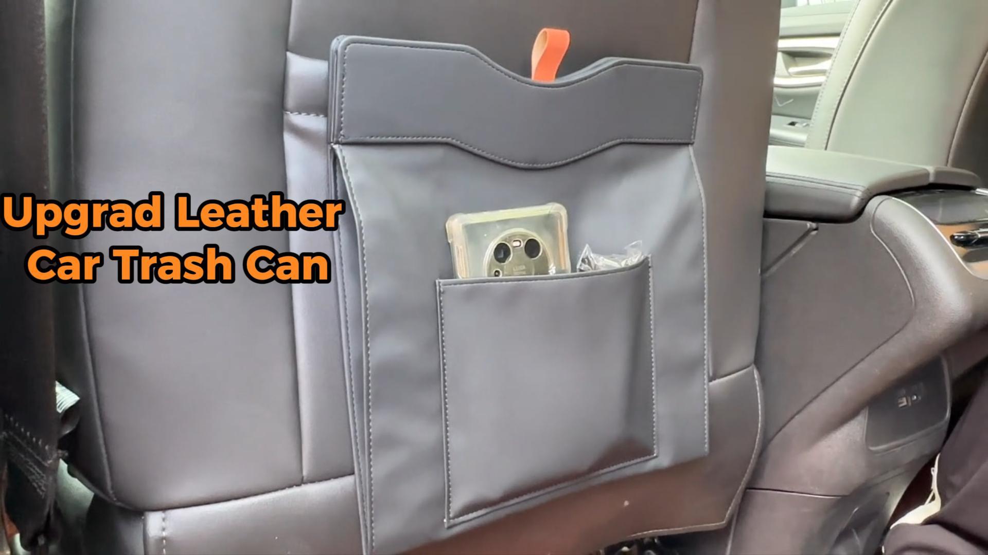 Image of COZILO Leather Car Trash Can, Leak-Proof Odor-Lock Car Garbage Can with 60 Liners, Magnetic Closure, Liner-Hold Design, Storage Pocket & Metal Hooks, Hanging Car Trash Bin for SUV Sedan Truck