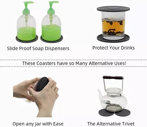 Miniatura 5 de 6 posavasos de silicona antideslizantes para bebidas, resistentes al calor para mesa de café, posavasos para bebidas con soporte, tapete redondo