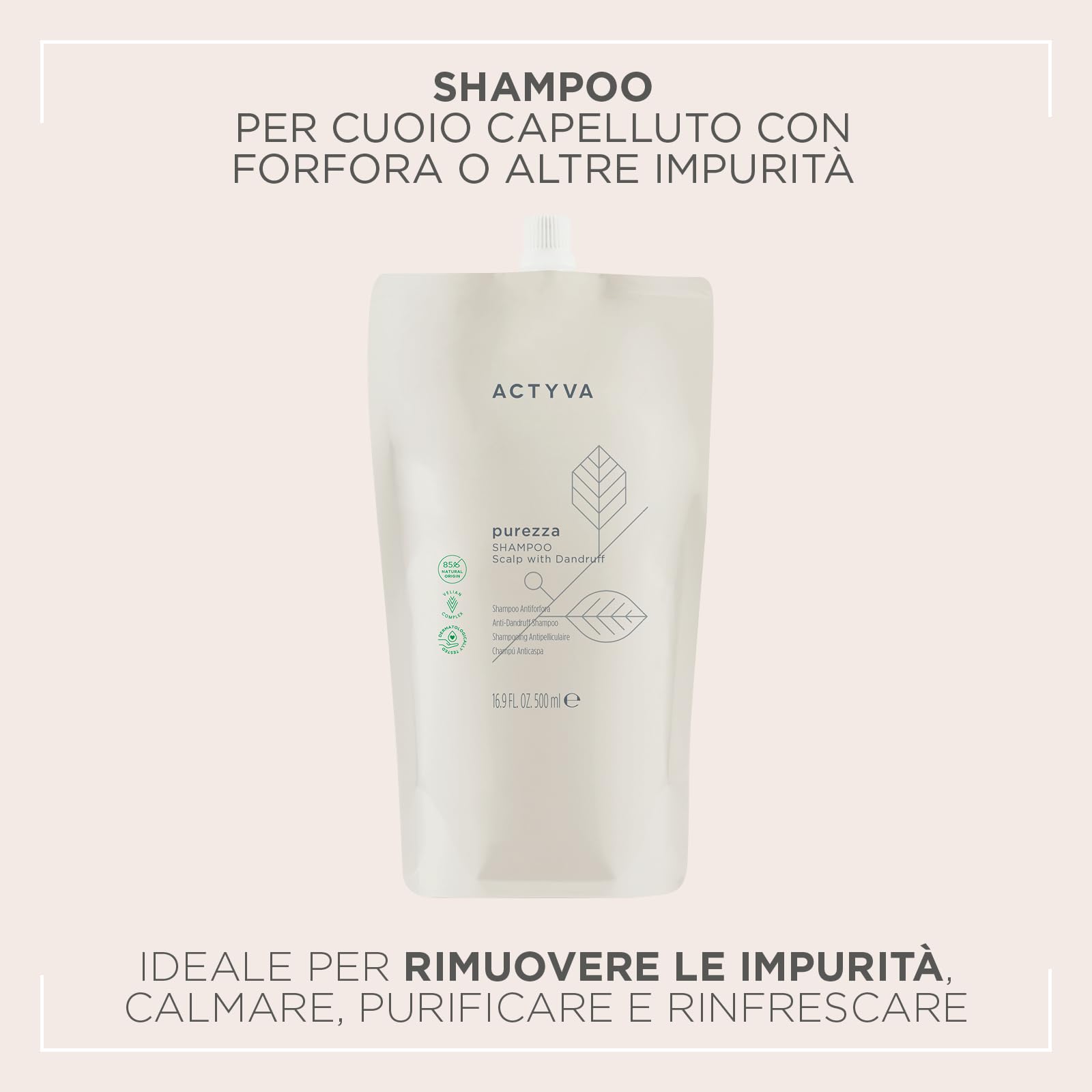 Actyva - Purezza Shampoo, Antiforfora ad Azione Esfoliante e Purificante del Cuoio Capelluto, a base di Pepe Nero e Tè Verde - 500 ml
