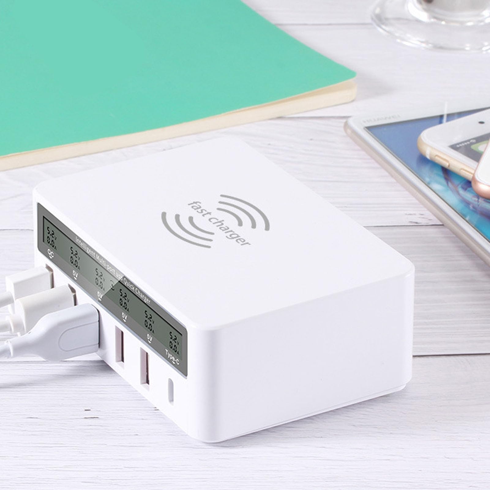 Station de Charge Rapide USB à 6 Ports avecQC 3.0, Chargeurs PD, écran LED pour Une Large compatibilité (Prise UE)