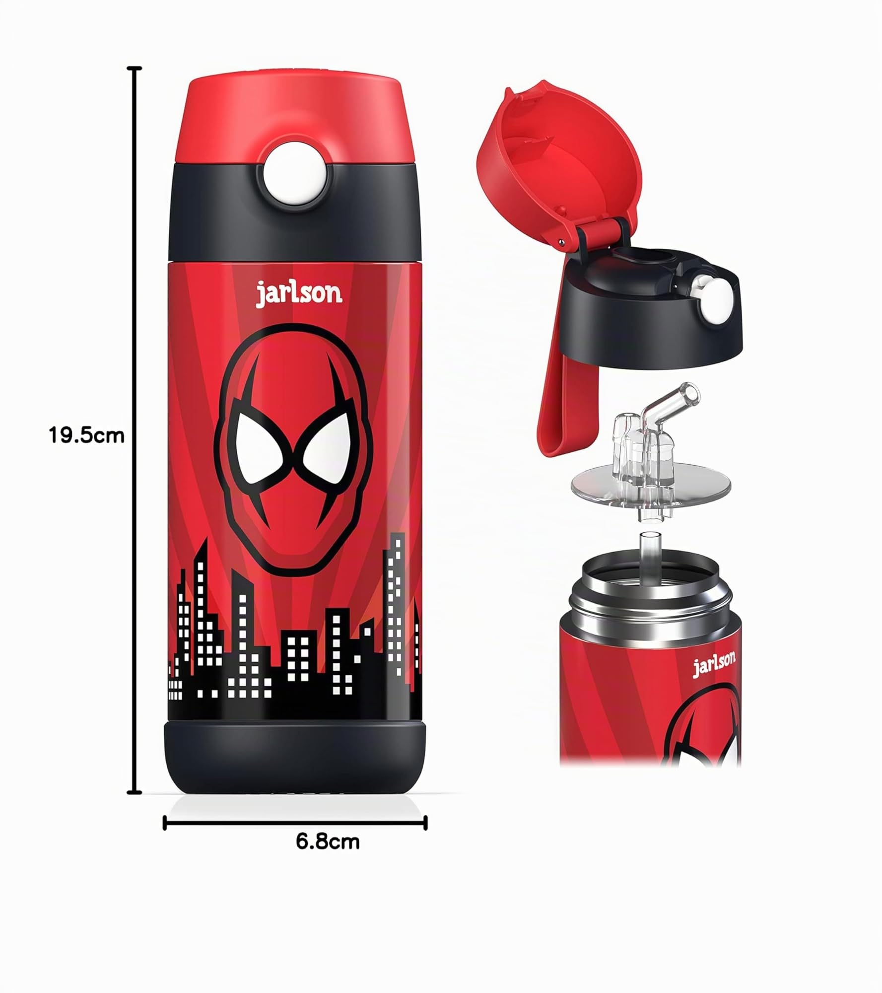 Jarlson® Botella Agua Niños & Niñas CHARLI [ACERO INOXIDABLE] - Garrafa Térmica Infantil Sin BPA - Water Bottle con Pajita - Botellas Inox a Prueba de Fugas - Para Escuela (350ml Superhéroe)