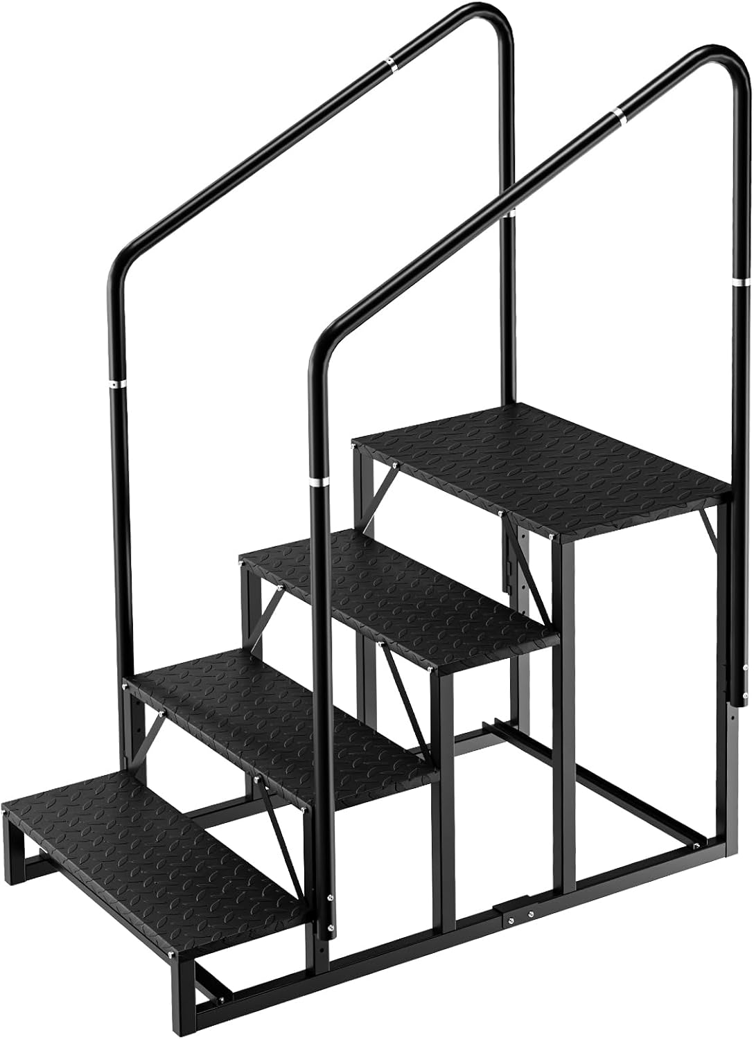 RV Steps with Handrail, 4 Steps RV Stair Hot Tub Steps Mobile Home Steps Non-Slip Outdoor Stairs for RV, Trailer, Camper Steps, Outdoor Spa