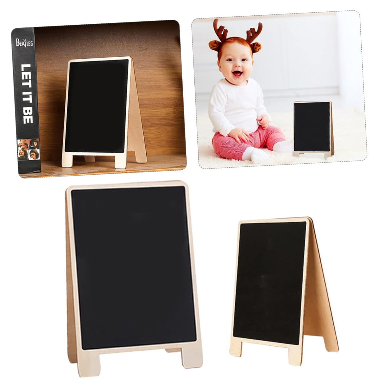 Angoily Standing Wooden Chalkboard Sign Double-Sided Message Board Back to School Decor Small Blackboard for Home