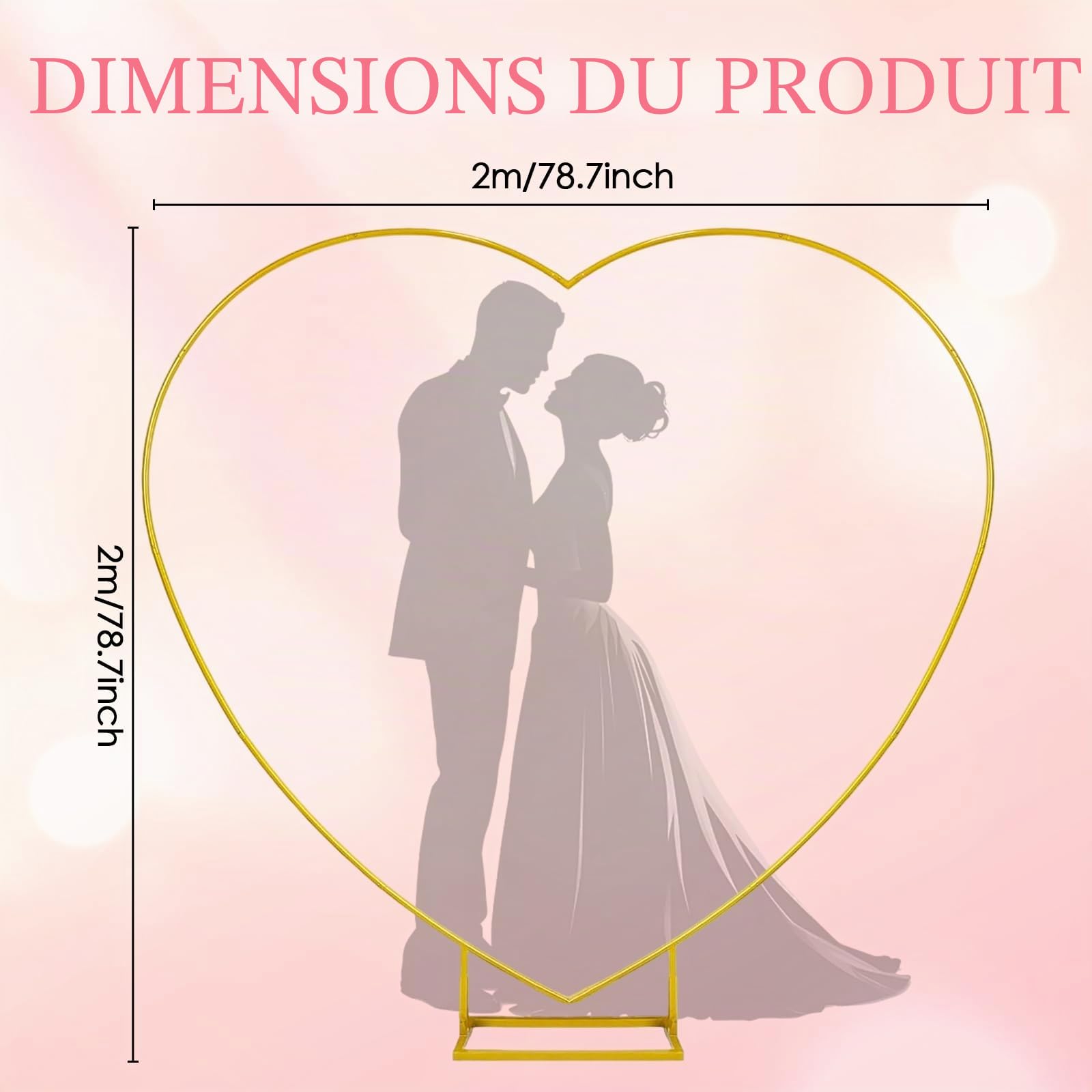 Arche de Ballons Cœur 2m x 2m en Métal avec Support, Set d’Arche en Forme de Cœur pour Mariage, Baby Shower, Anniversaire, Fête – Structure Robustes pour Décoration