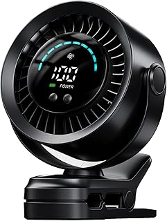 Clip Ventilator, Tragbarer Tischventilator Akku, 5 Geschwindigkeiten Leise Ventilator mit LED Display, 720° Drehbarer Kopf, 3-In-1 Klein Lüfter für Kinderwagen/Büro/Zuhause/Camping