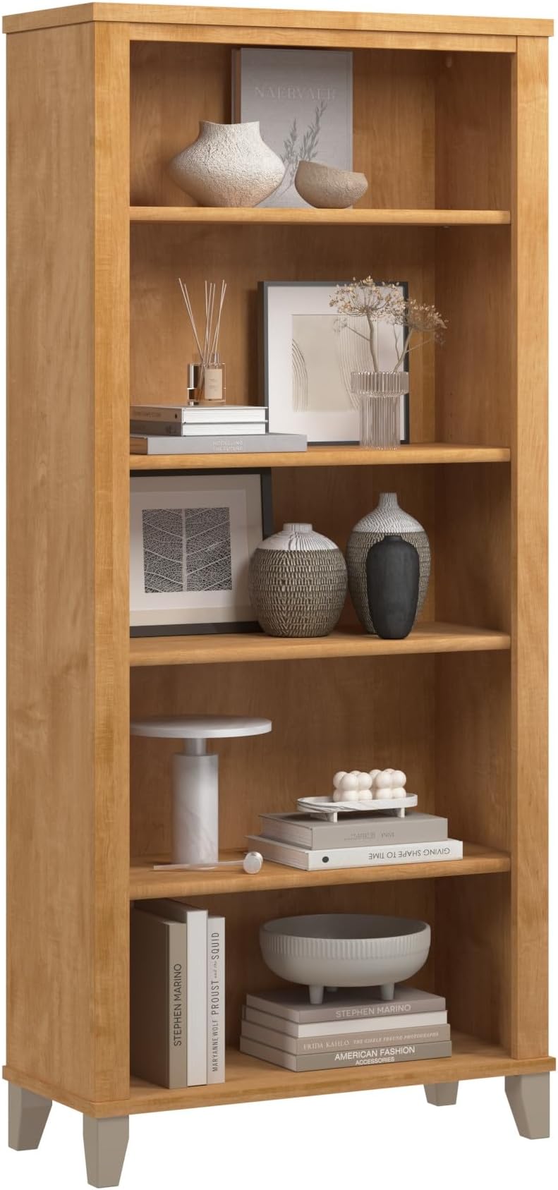 Somerset 5 Shelf Bookcase in Maple Cross, Tall Bookshelf, Large Book Shelf for Living Room, Home Office, or Entryway