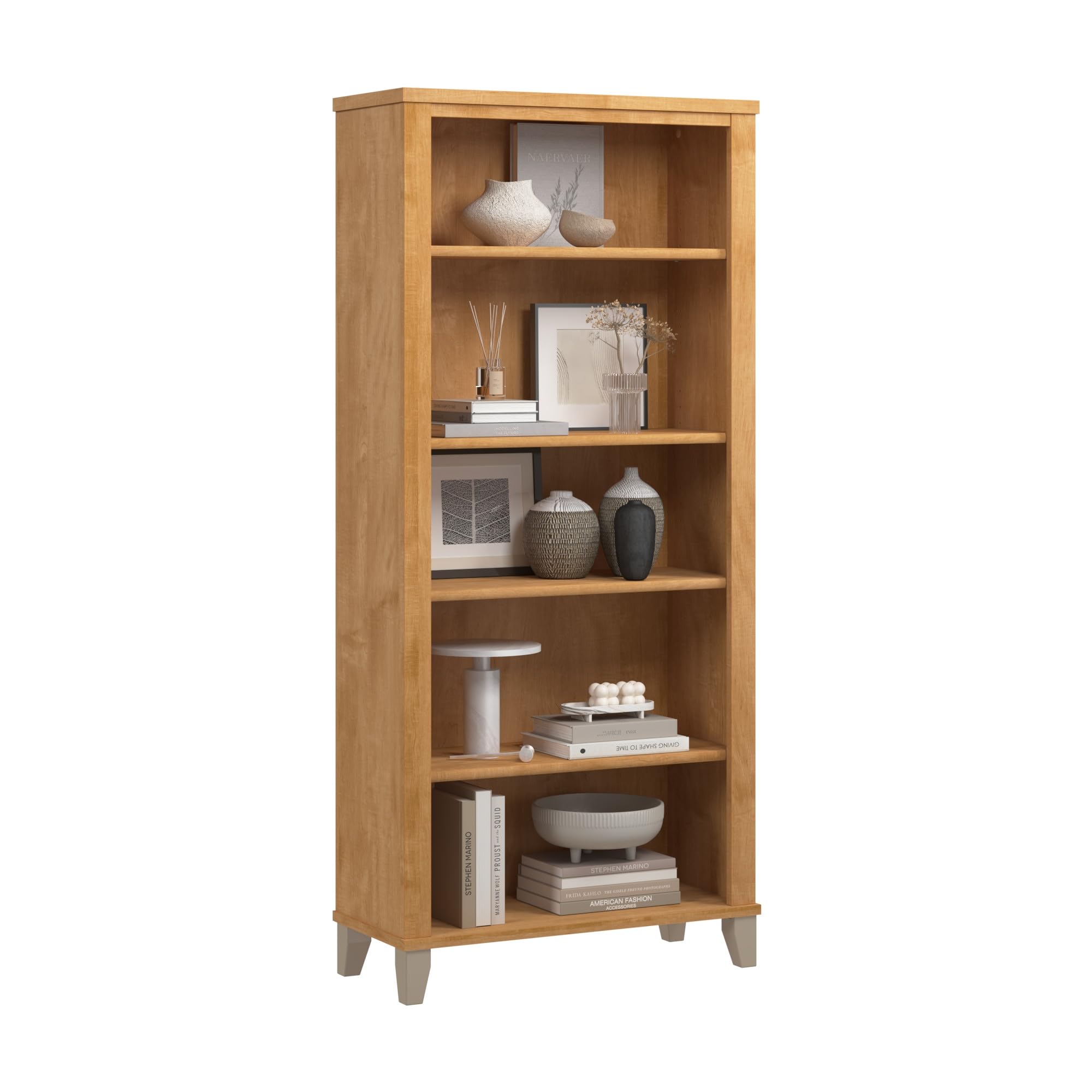 Bush Furniture Somerset 5 Shelf Bookcase in Maple Cross, Tall Bookshelf, Large Book Shelf for Living Room, Home Office, or Entryway