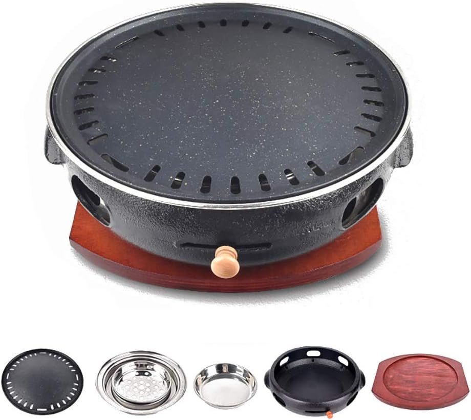 Portable BBQ Grill, Korean Cast Iron BBQ Grill 33cm x 12cm Multicolor Indoor Outdoor For 5-8 People(A)
