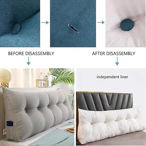 Miniatura 2 de Almohada para cabecero, cojín triangular de lectura, almohada grande con respaldo de posicionamiento, almohada para sofá cama con funda extraíble