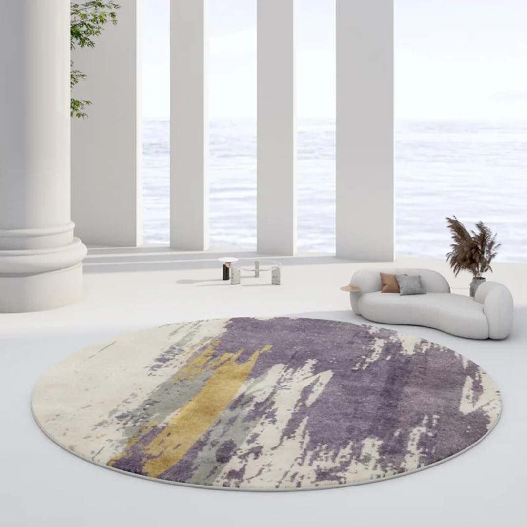 Tapis rond en peluche de 160x160 cm pour salon et chambre